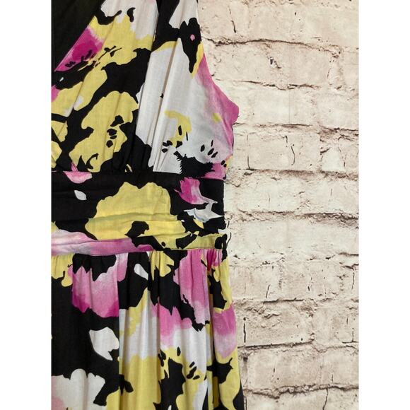 Old Navy Maxi Dress Womens 12 Black Pink Watercolor Floral Full Length Flowy Zip - Picture 10 of 16